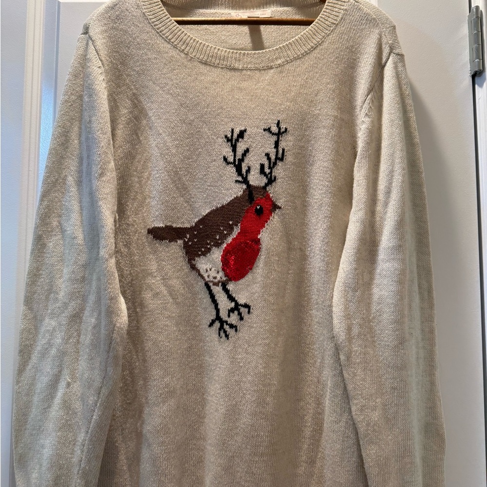 Women's Cream Sweater with Robin Design